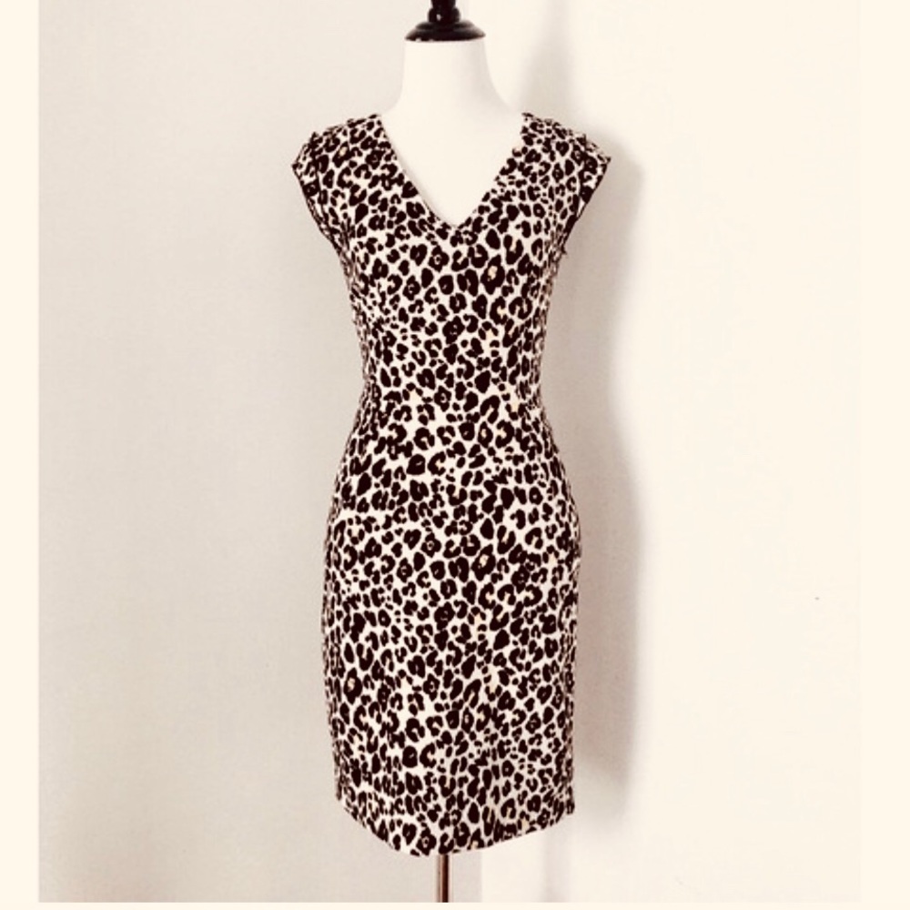 H&M Leopard Print Pencil Dress Size 2 - Picture 1 of 8